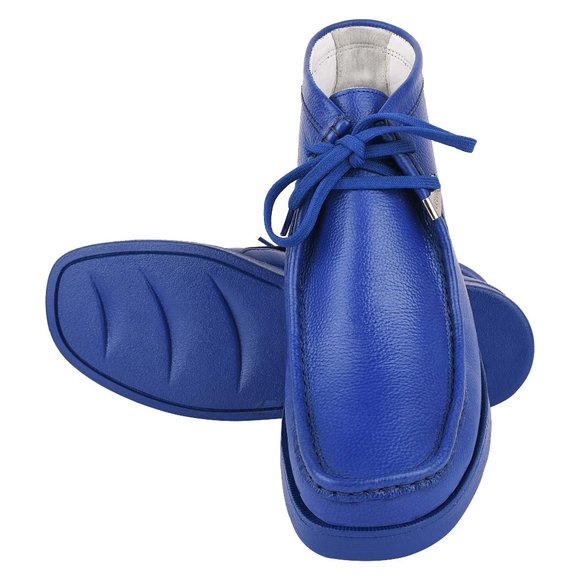 Hamara Joe Royal-Blue  LEATHER DESERT CHUKKA CASUAL BOOTS - Picture 1 of 9